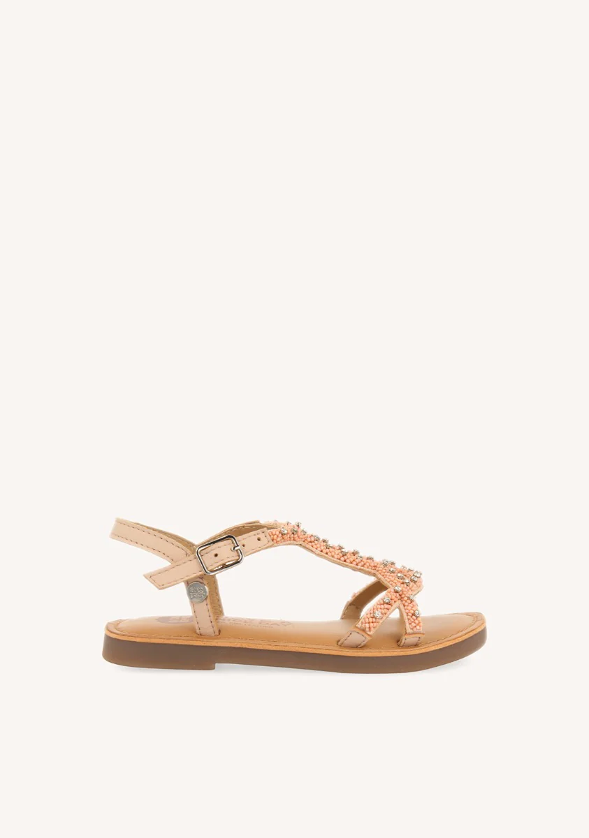 PINK LEATHER SANDALS WITH BEAD EMBELLISHMENT FOR GIRL AND BOY LAZARAT