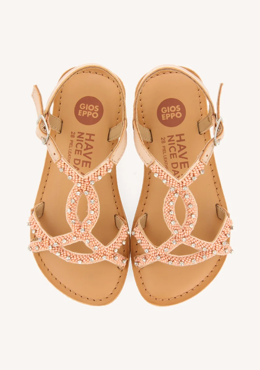 PINK LEATHER SANDALS WITH BEAD EMBELLISHMENT FOR GIRL AND BOY LAZARAT - Image 4