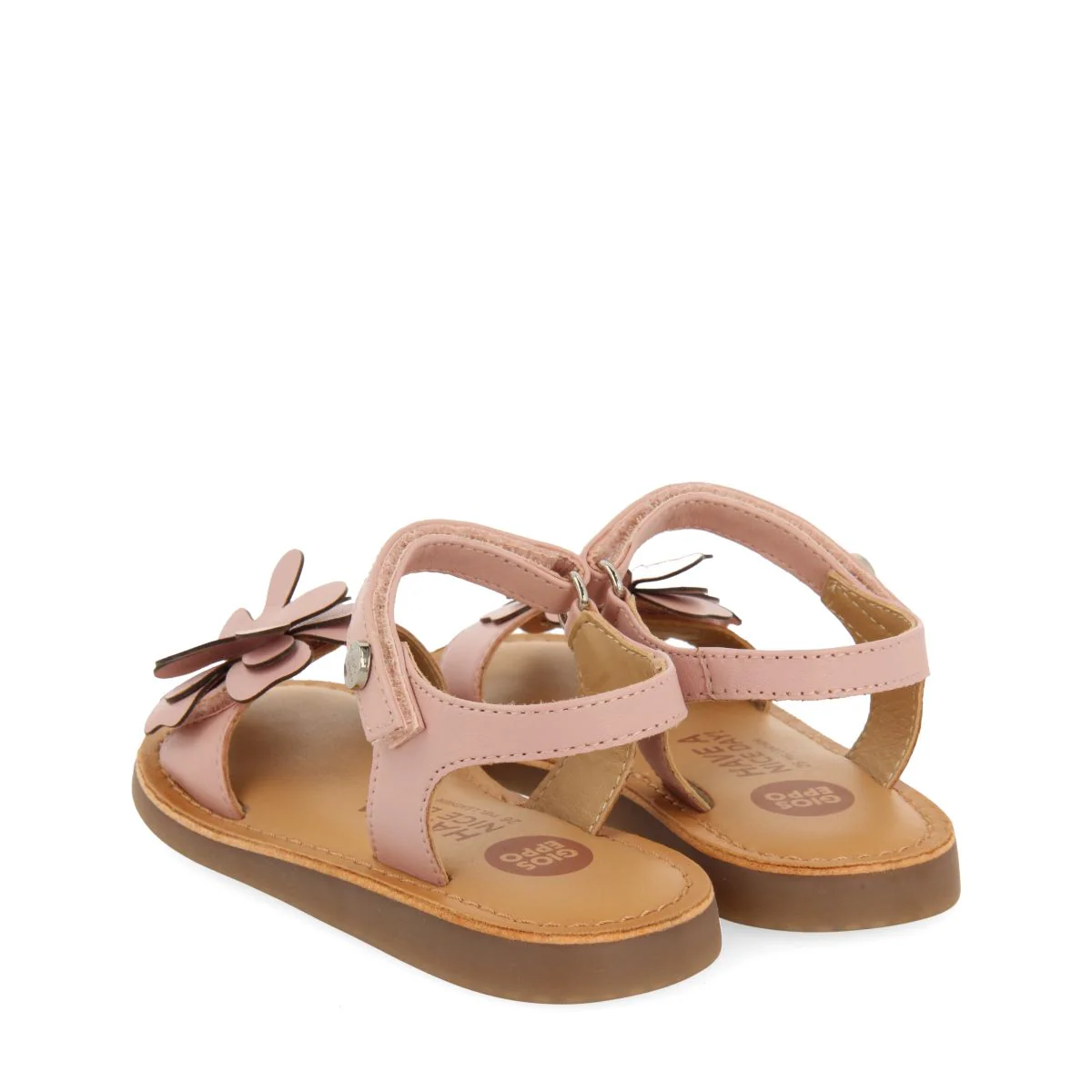 PINK LEATHER SANDALS WITH FLOWER EMBELLISHMENT FOR GIRL AND BOY TAKILMA - Image 3