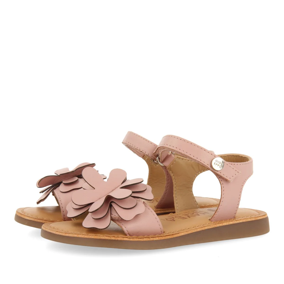 PINK LEATHER SANDALS WITH FLOWER EMBELLISHMENT FOR GIRL AND BOY TAKILMA - Image 4