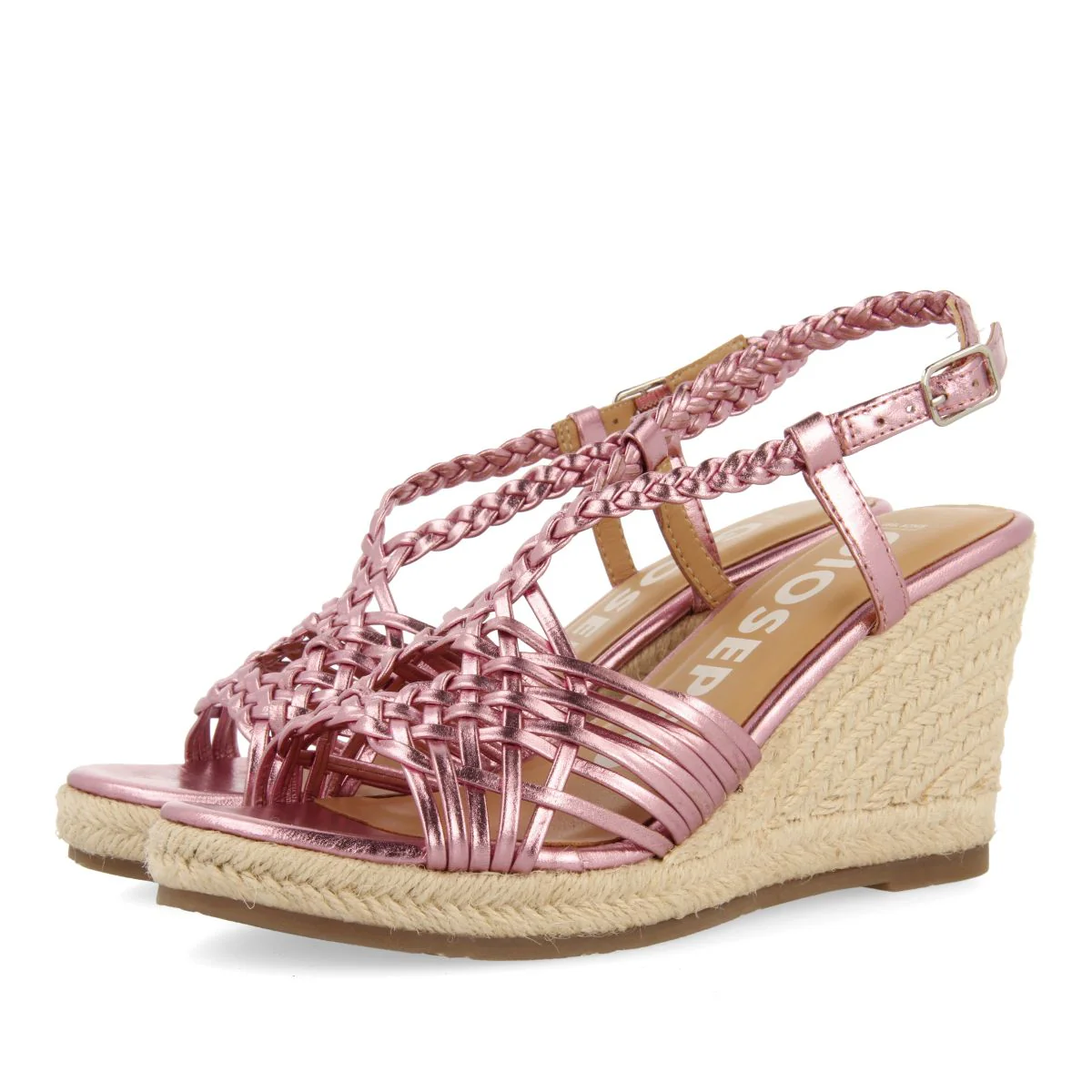 PINK LEATHER SANDALS WITH STRAPS AND HIGH JUTE WEDGE FOR WOMEN GLIDE - Image 2