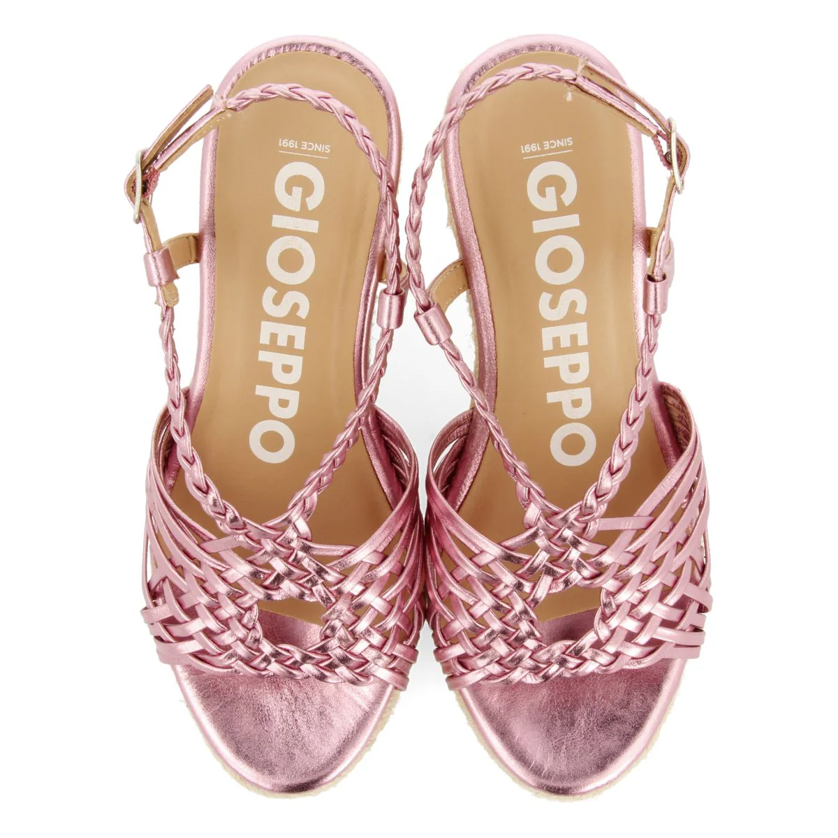 PINK LEATHER SANDALS WITH STRAPS AND HIGH JUTE WEDGE FOR WOMEN GLIDE - Image 4