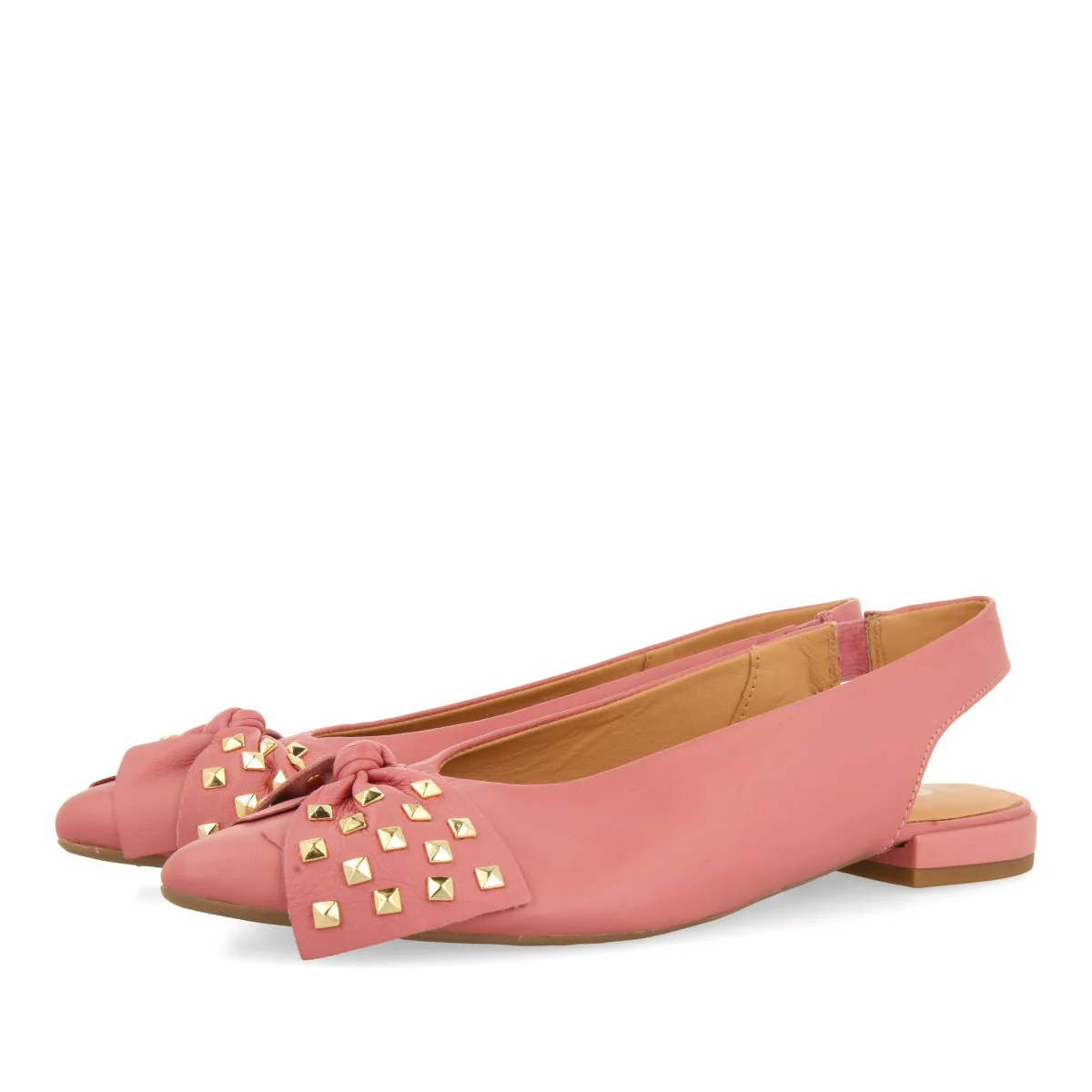 PINK LEATHER UNHEELED BALLET FLATS WITH BOW DETAIL FOR WOMEN KALLMET - Image 2
