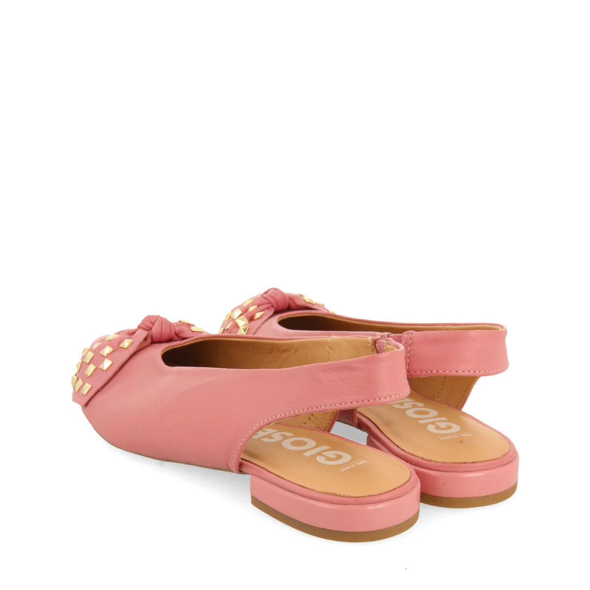 PINK LEATHER UNHEELED BALLET FLATS WITH BOW DETAIL FOR WOMEN KALLMET - Image 3