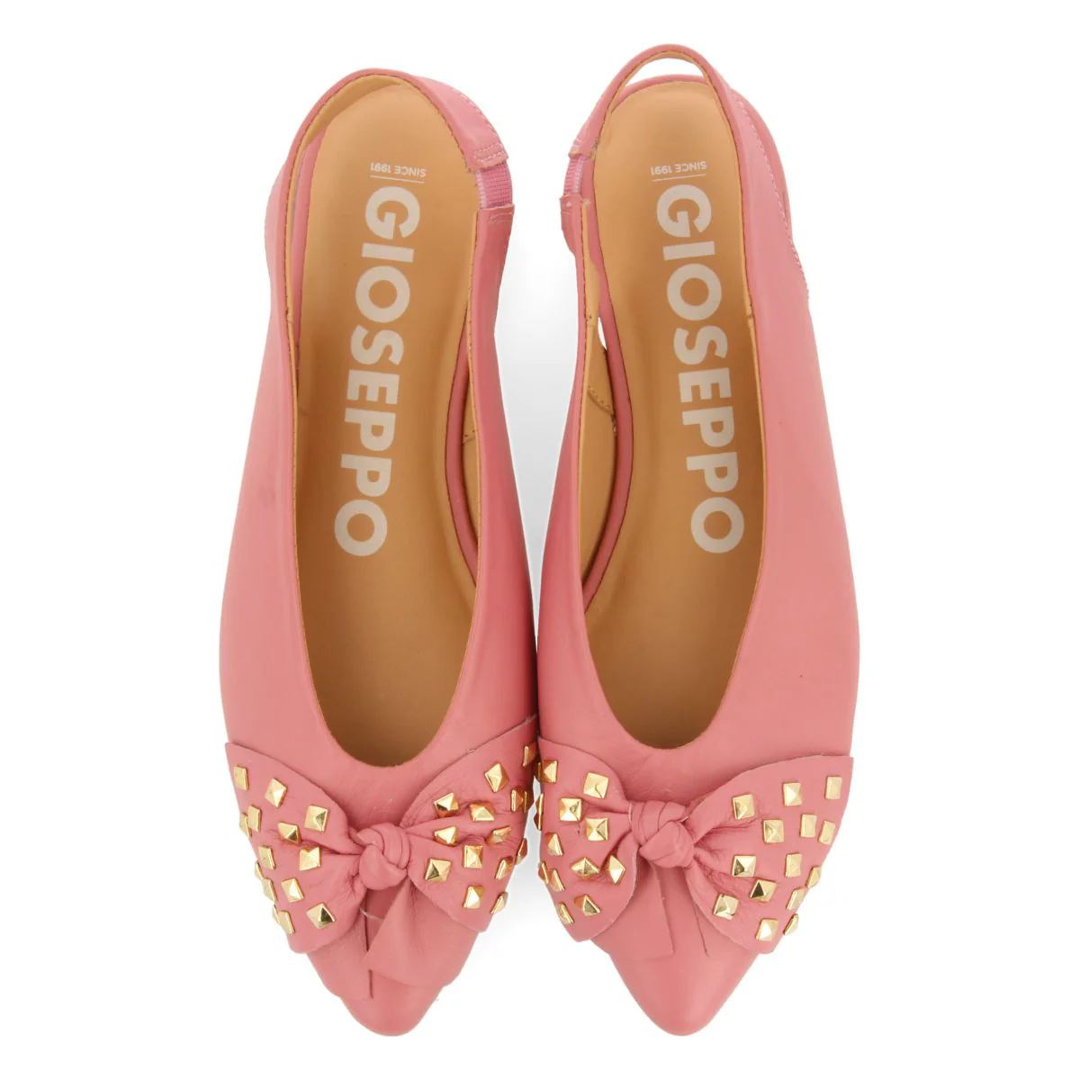 PINK LEATHER UNHEELED BALLET FLATS WITH BOW DETAIL FOR WOMEN KALLMET - Image 4