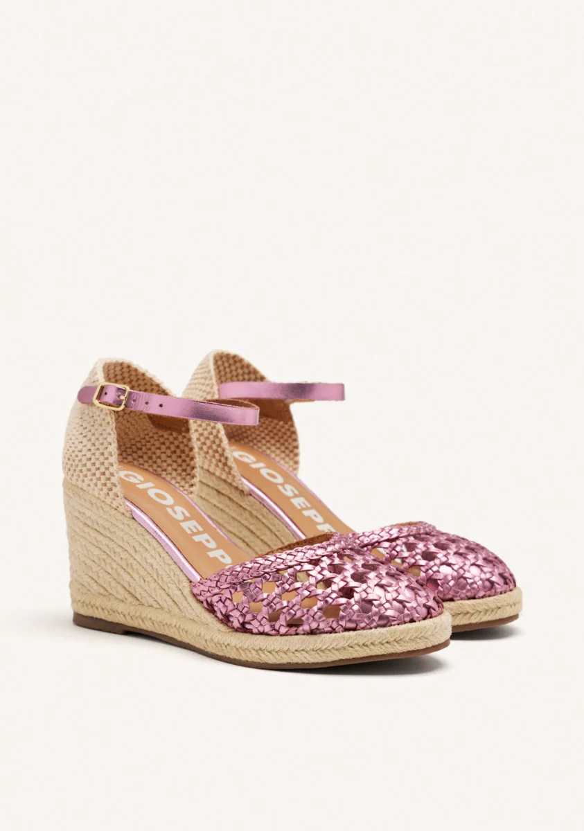 PINK WOVEN LEATHER ESPADRILLES WITH HIGH JUTE WEDGE FOR WOMEN SERIGNAN - Image 2