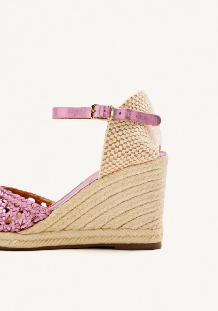 PINK WOVEN LEATHER ESPADRILLES WITH HIGH JUTE WEDGE FOR WOMEN SERIGNAN - Image 4