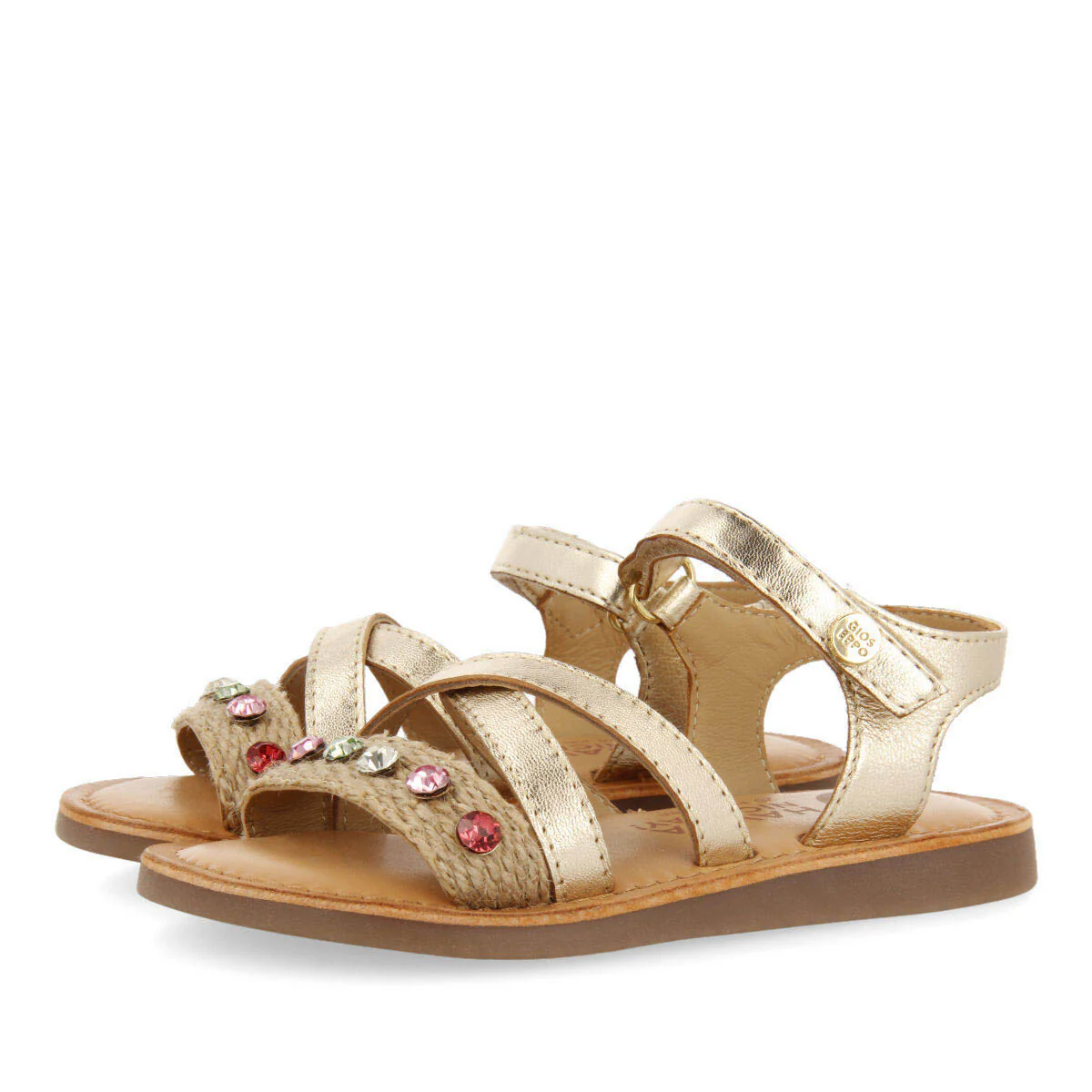 Pirauba girls sandals with jute and multicoloured crystals - Image 2