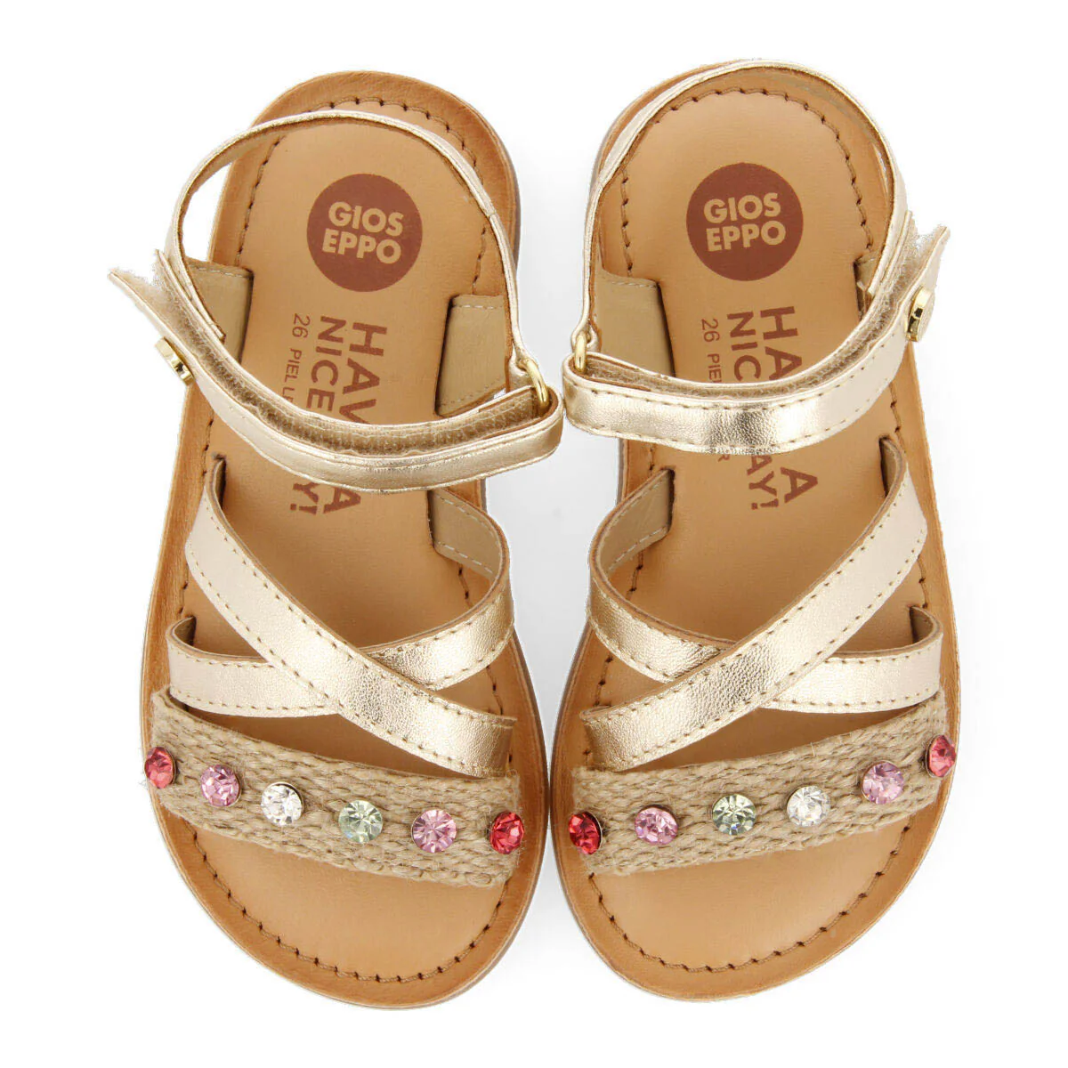 Pirauba girls sandals with jute and multicoloured crystals - Image 3