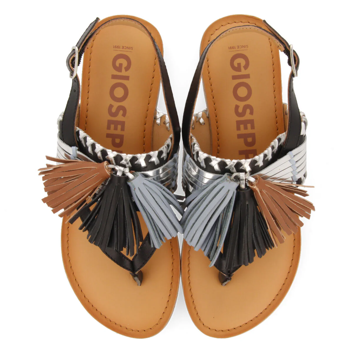 Piritu women's black and silver sandals with tassels - Image 4
