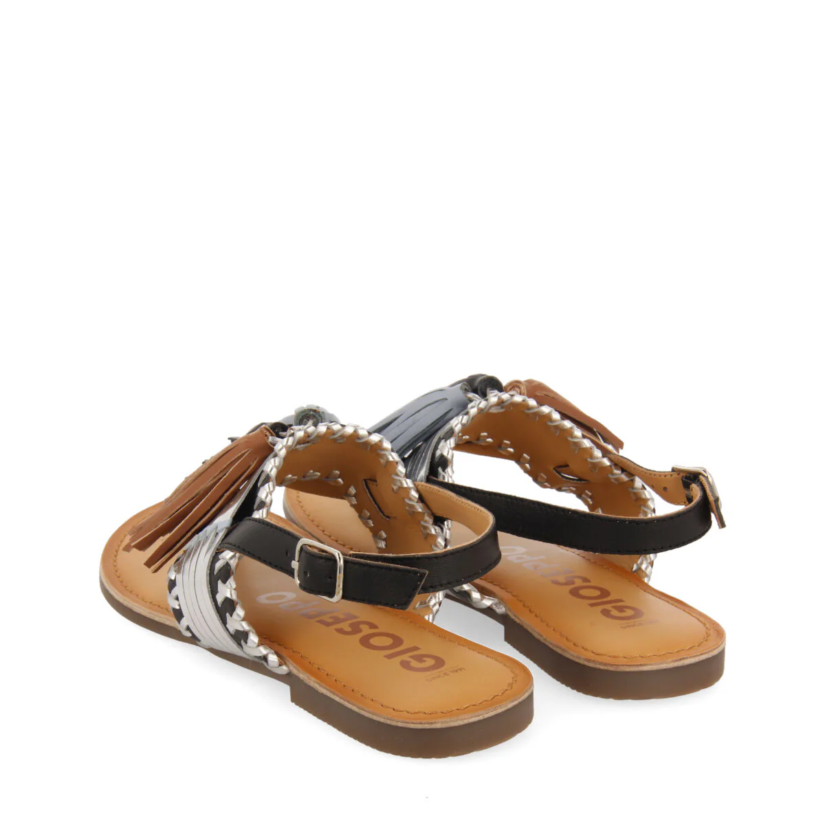 Piritu women's black and silver sandals with tassels - Image 5