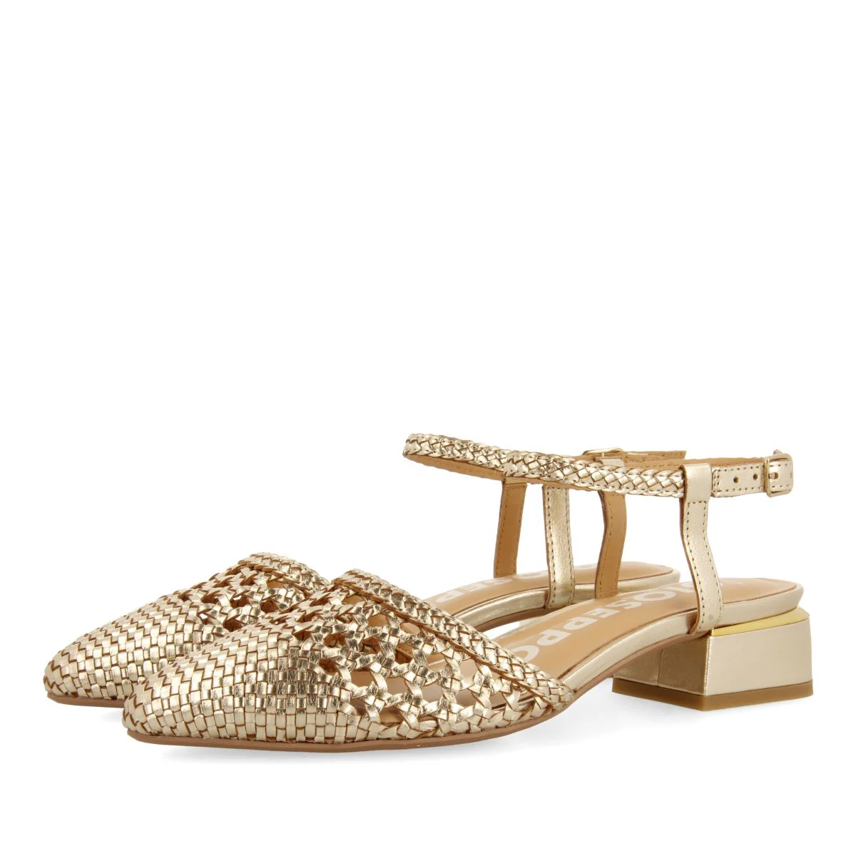 PLATINUM COLORED BRAIDED LEATHER BALLERINAS FOR WOMEN MINEO - Image 3