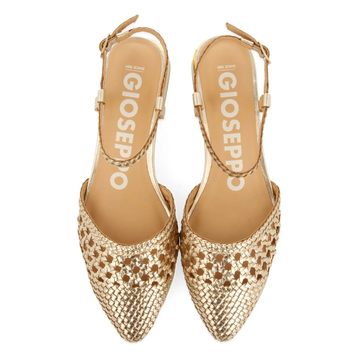 PLATINUM COLORED BRAIDED LEATHER BALLERINAS FOR WOMEN MINEO - Image 5