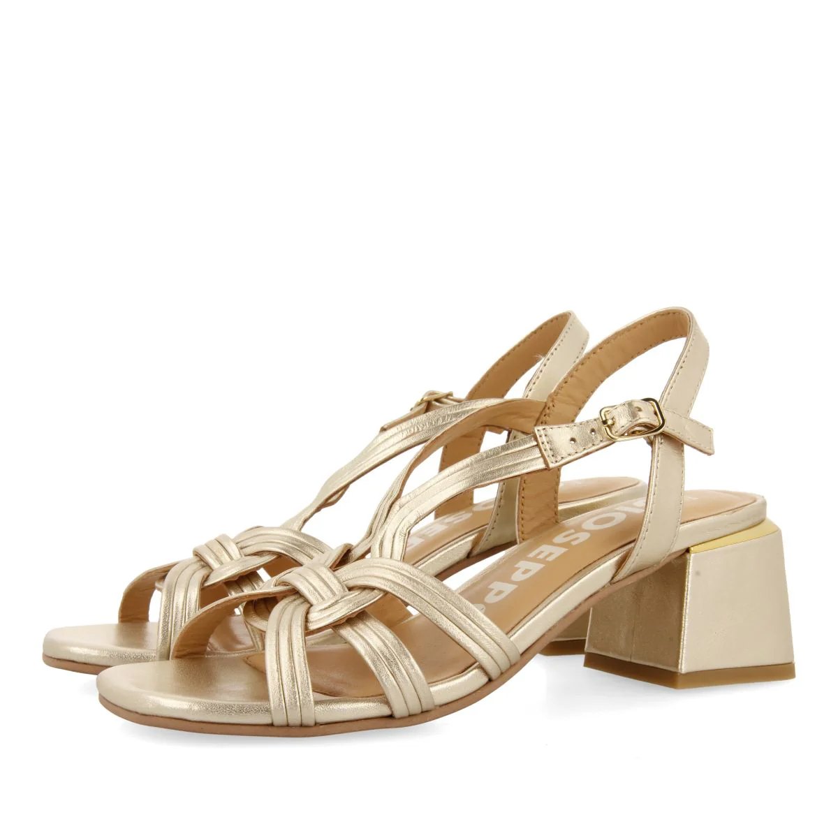 PLATINUM COLORED HEEL SANDALS WITH BRAIDED STRAPS FOR WOMEN BULQIZE - Image 2