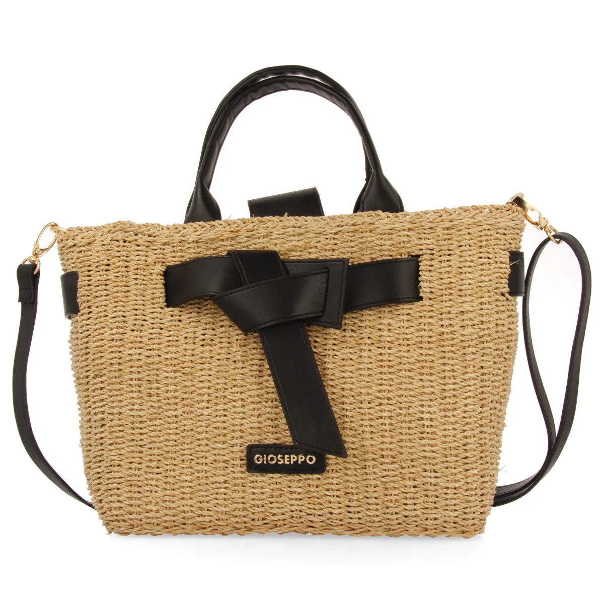 RAFFIA CROSSBODY BAG WITH BOW AND BLACK GREKAN DETAILS