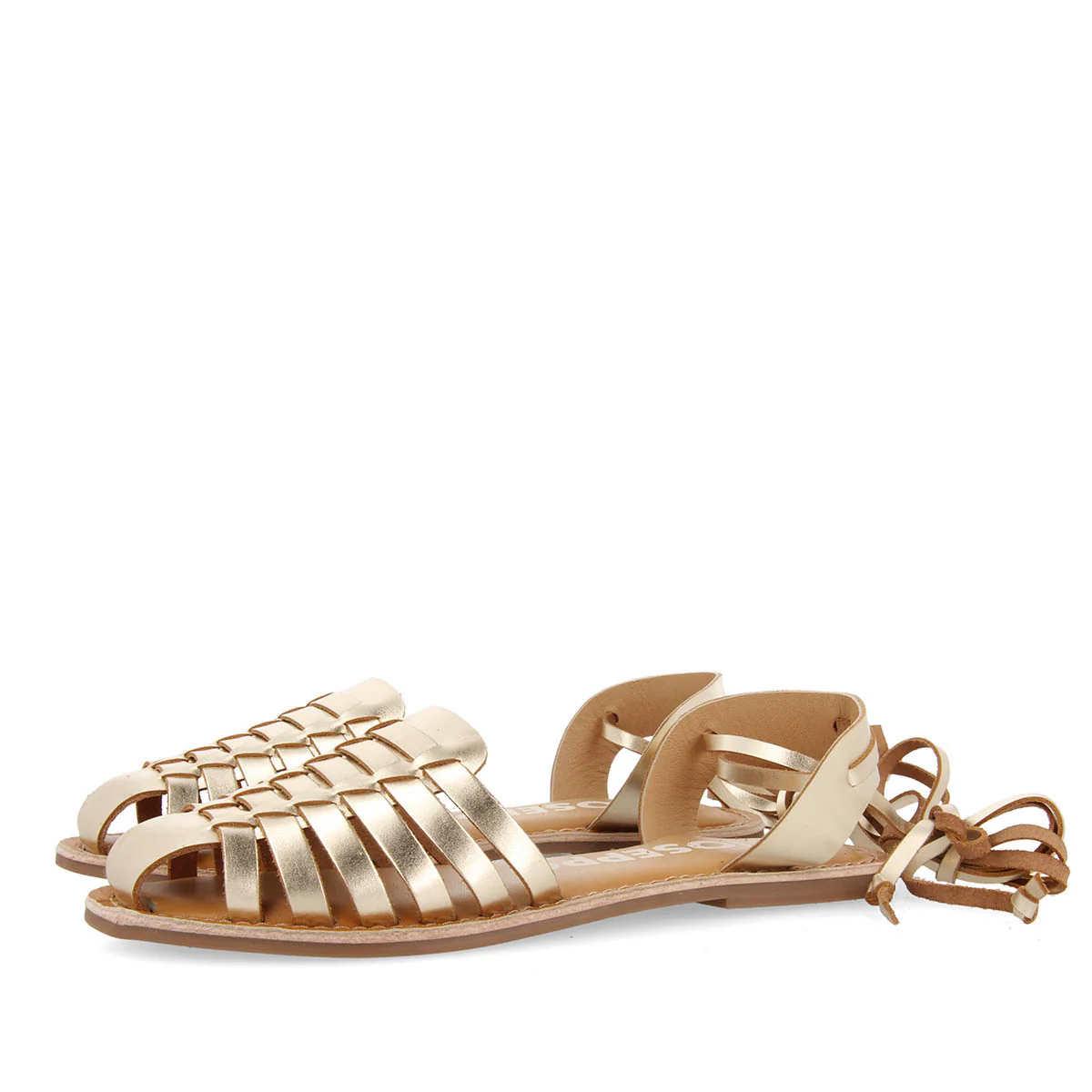Ransart women's gold multi-strap roman sandals with laces - Image 2