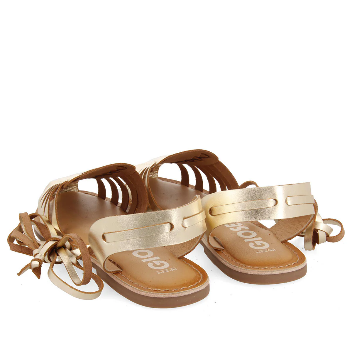 Ransart women's gold multi-strap roman sandals with laces - Image 3