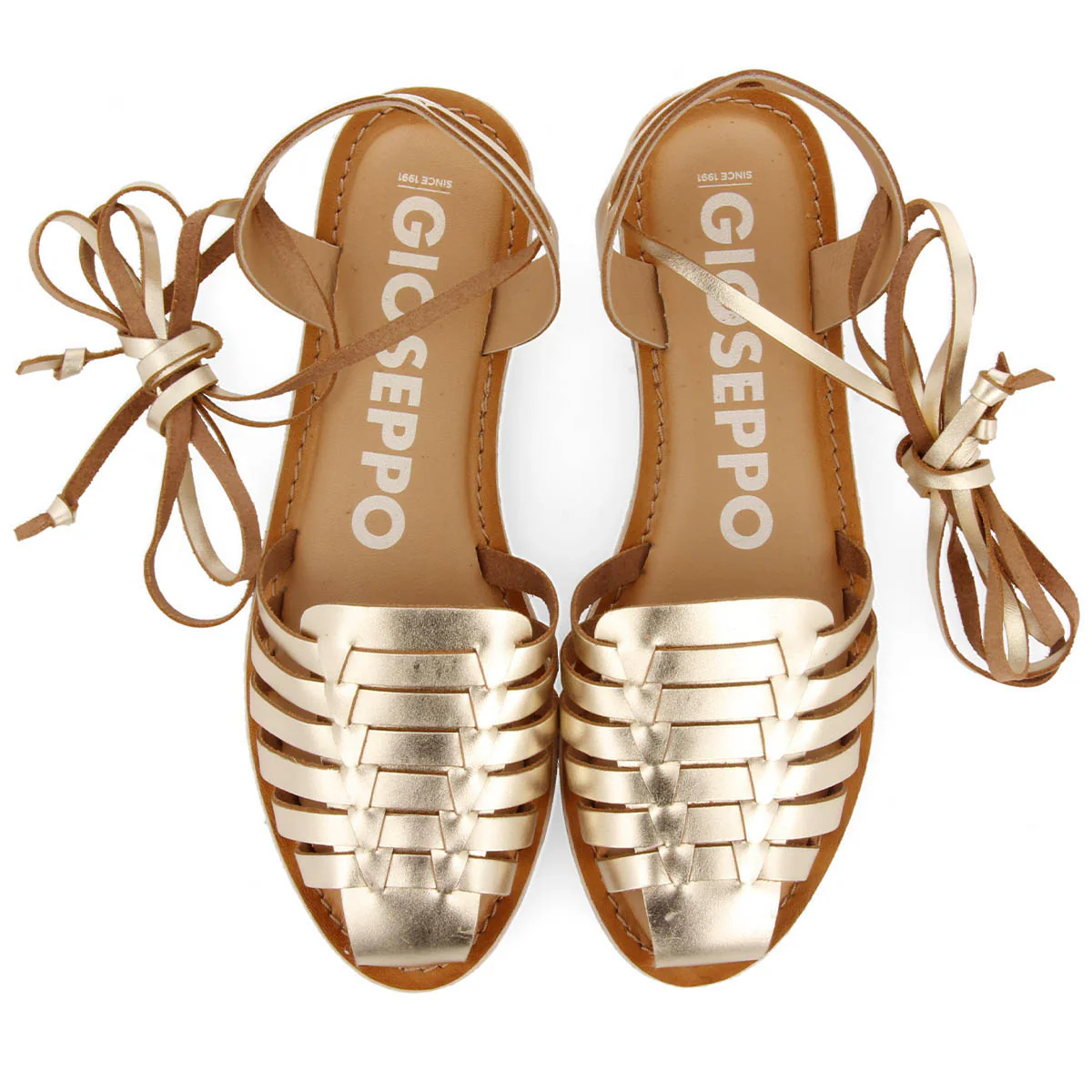 Ransart women's gold multi-strap roman sandals with laces - Image 4