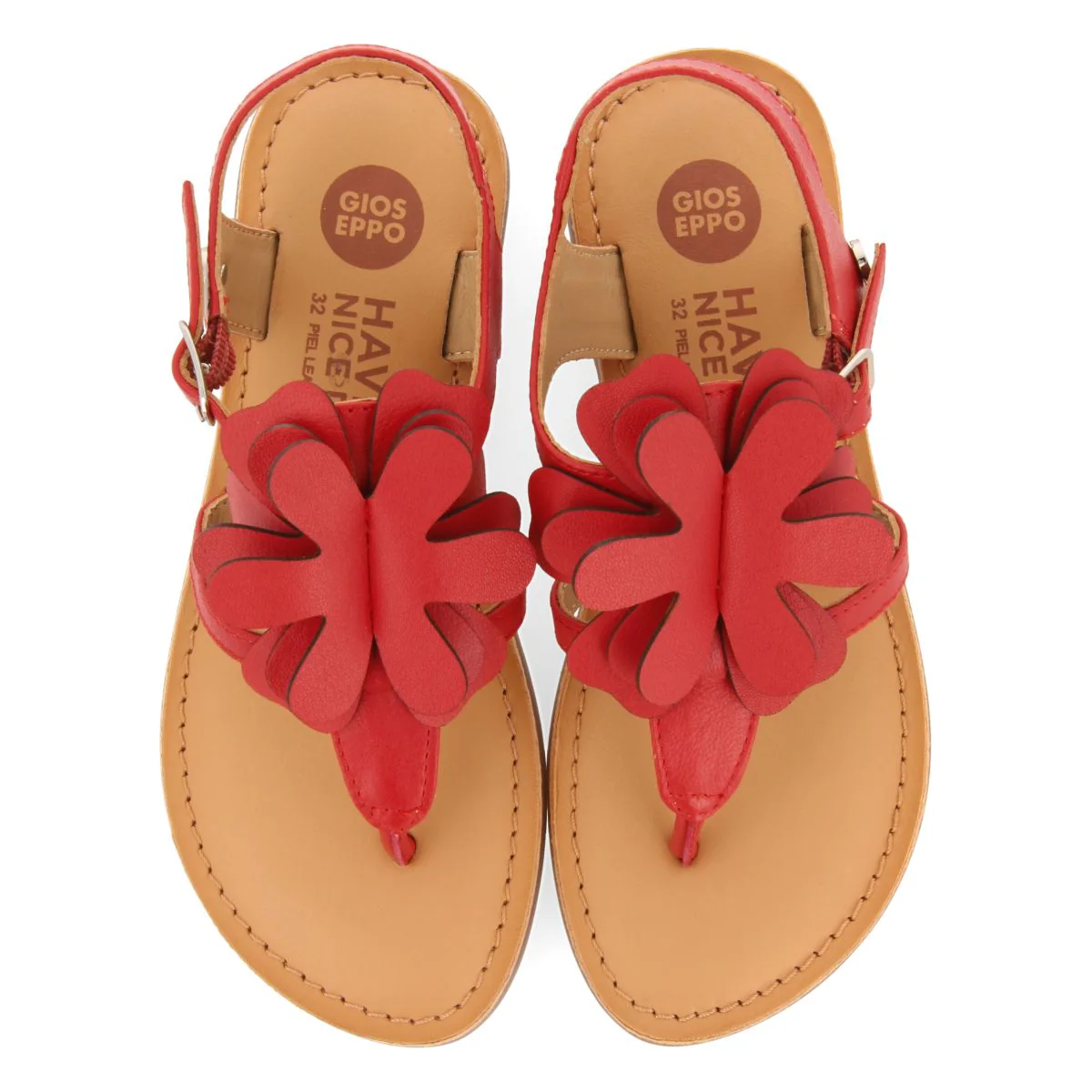 RED LEATHER GREEK-STYLE SANDALS WITH FLOWER EMBELLISHMENT FOR GIRL AND BOY SUKE - Image 2