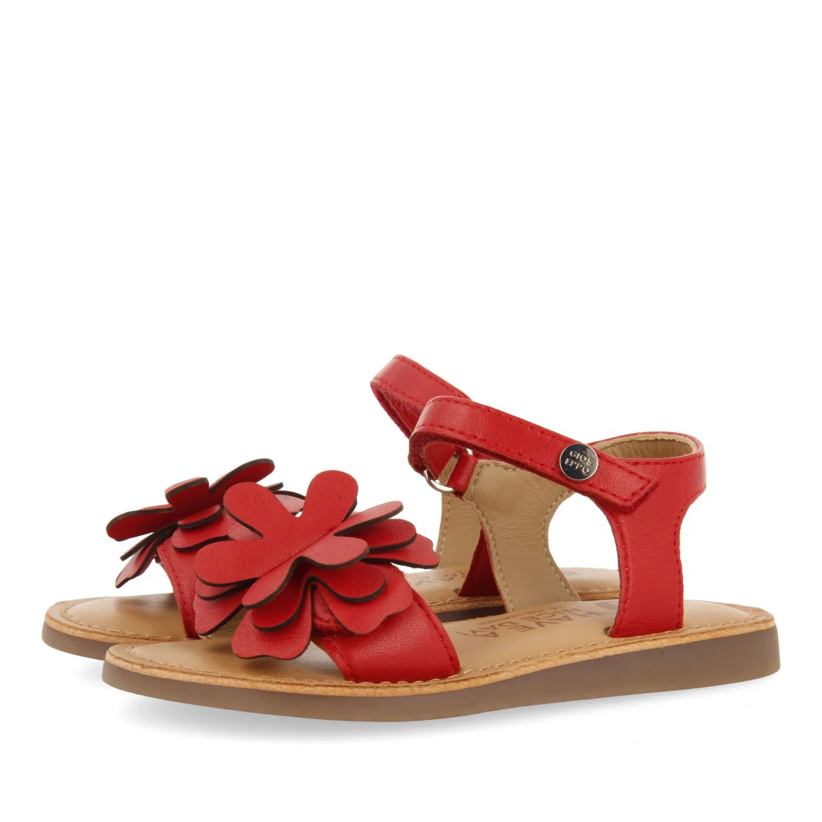 RED LEATHER SANDALS WITH FLOWER EMBELLISHMENT FOR GIRL AND BOY TAKILMA - Image 4