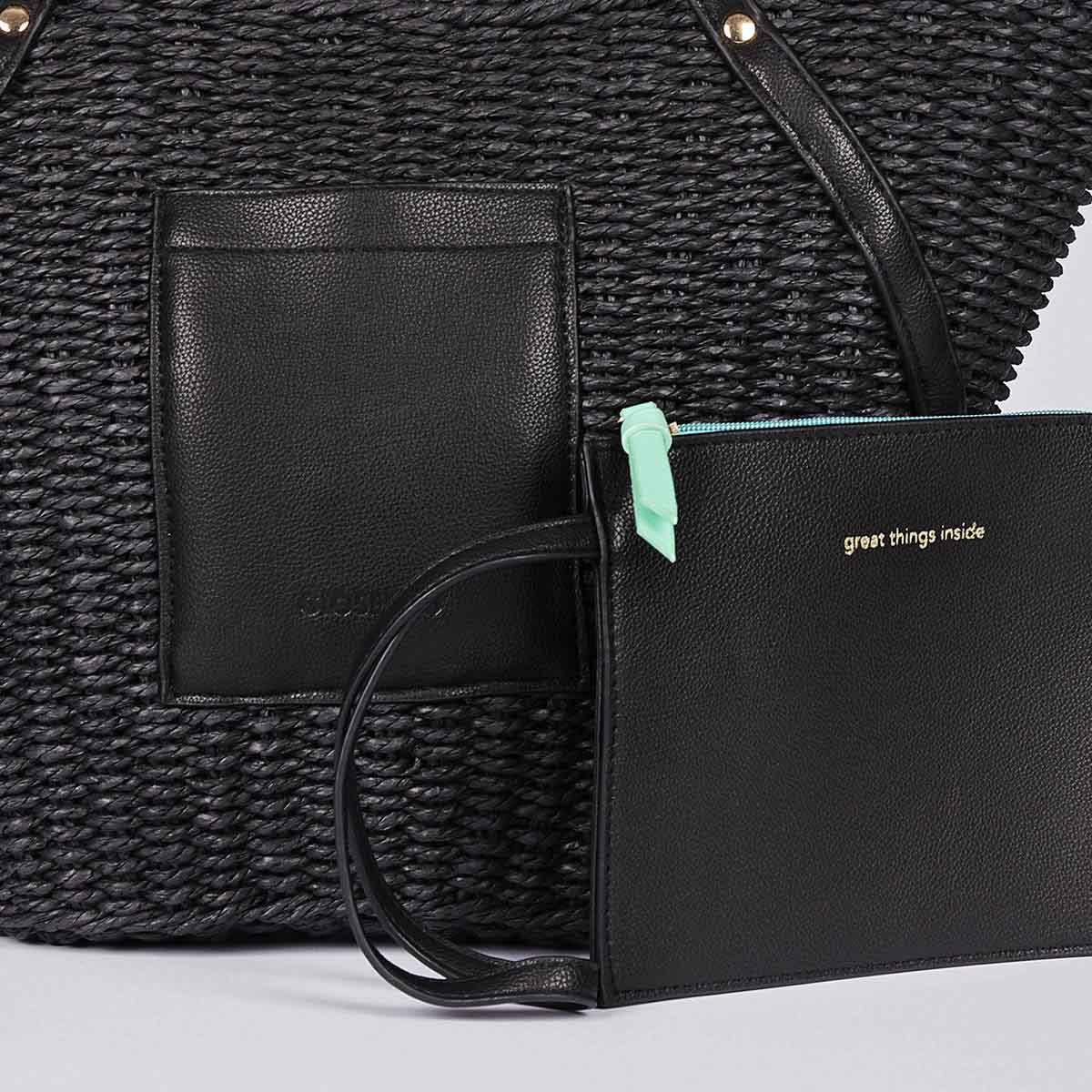 Rialma women's black raffia straw bag - Image 2