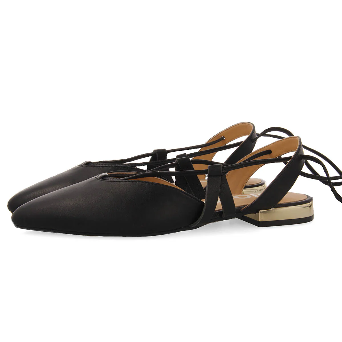 Rodelas women's black leather slingback ballet flats with laces - Image 2