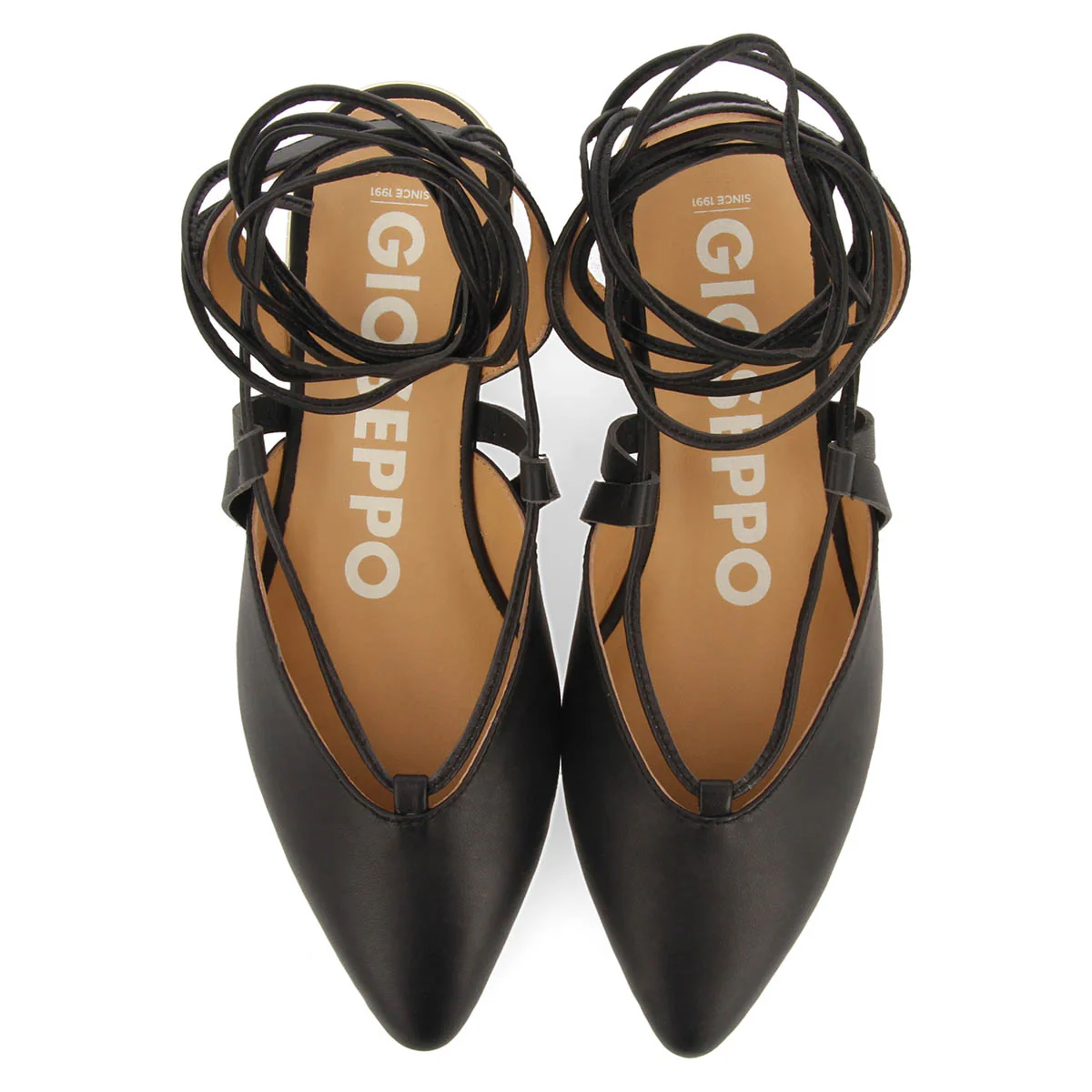 Rodelas women's black leather slingback ballet flats with laces - Image 3