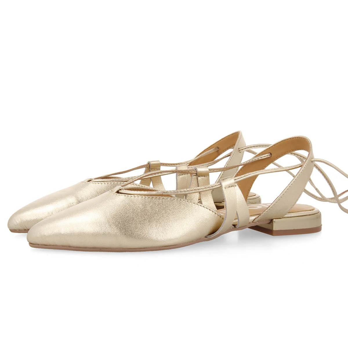 Rodelas women's gold leather slingback ballet flats with laces - Image 2