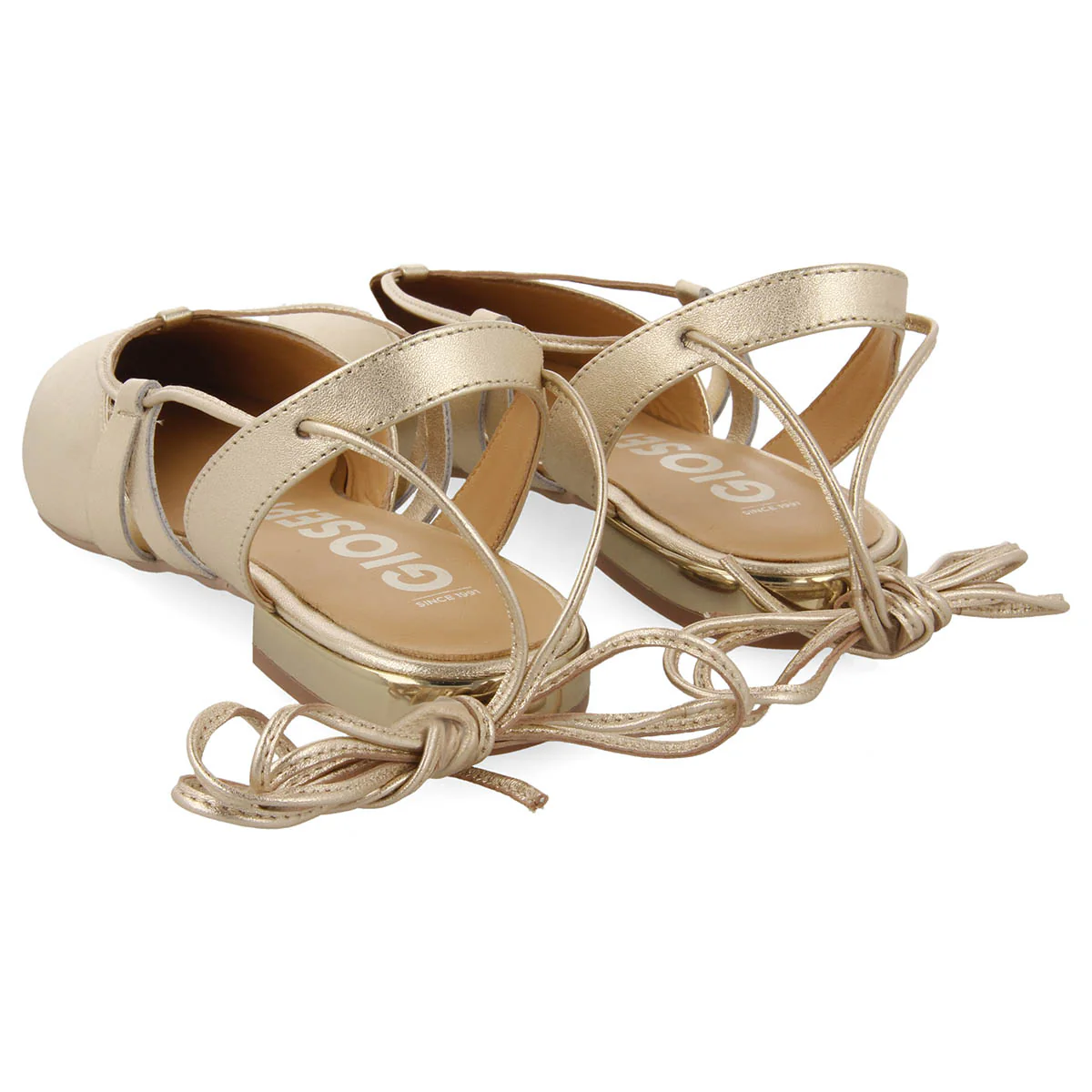 Rodelas women's gold leather slingback ballet flats with laces - Image 4