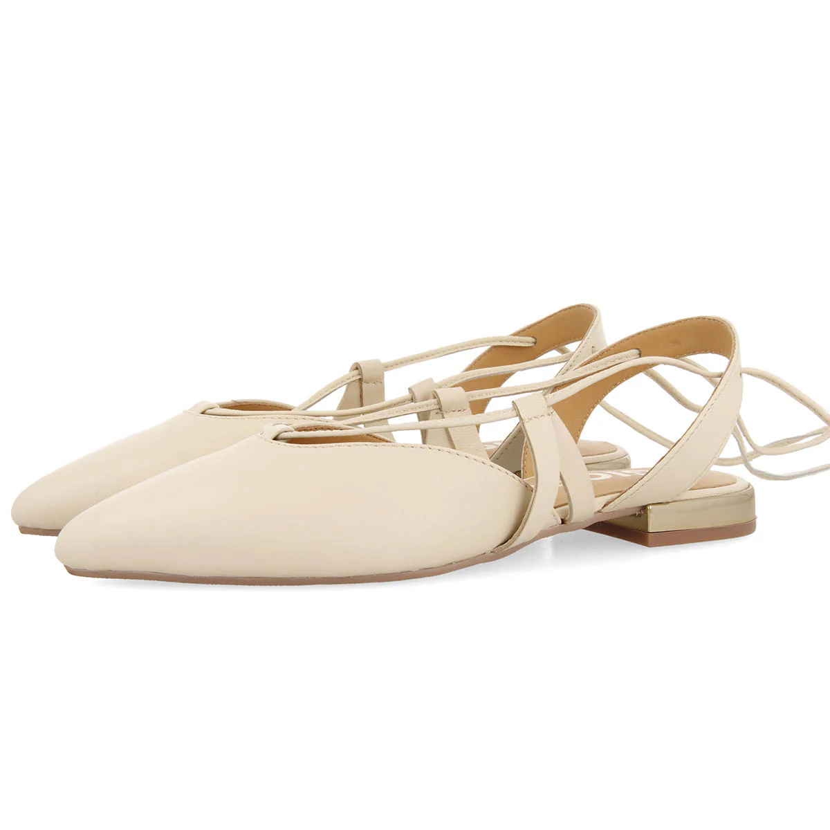 Rodelas women's off-white leather slingback ballet flats with laces - Image 2