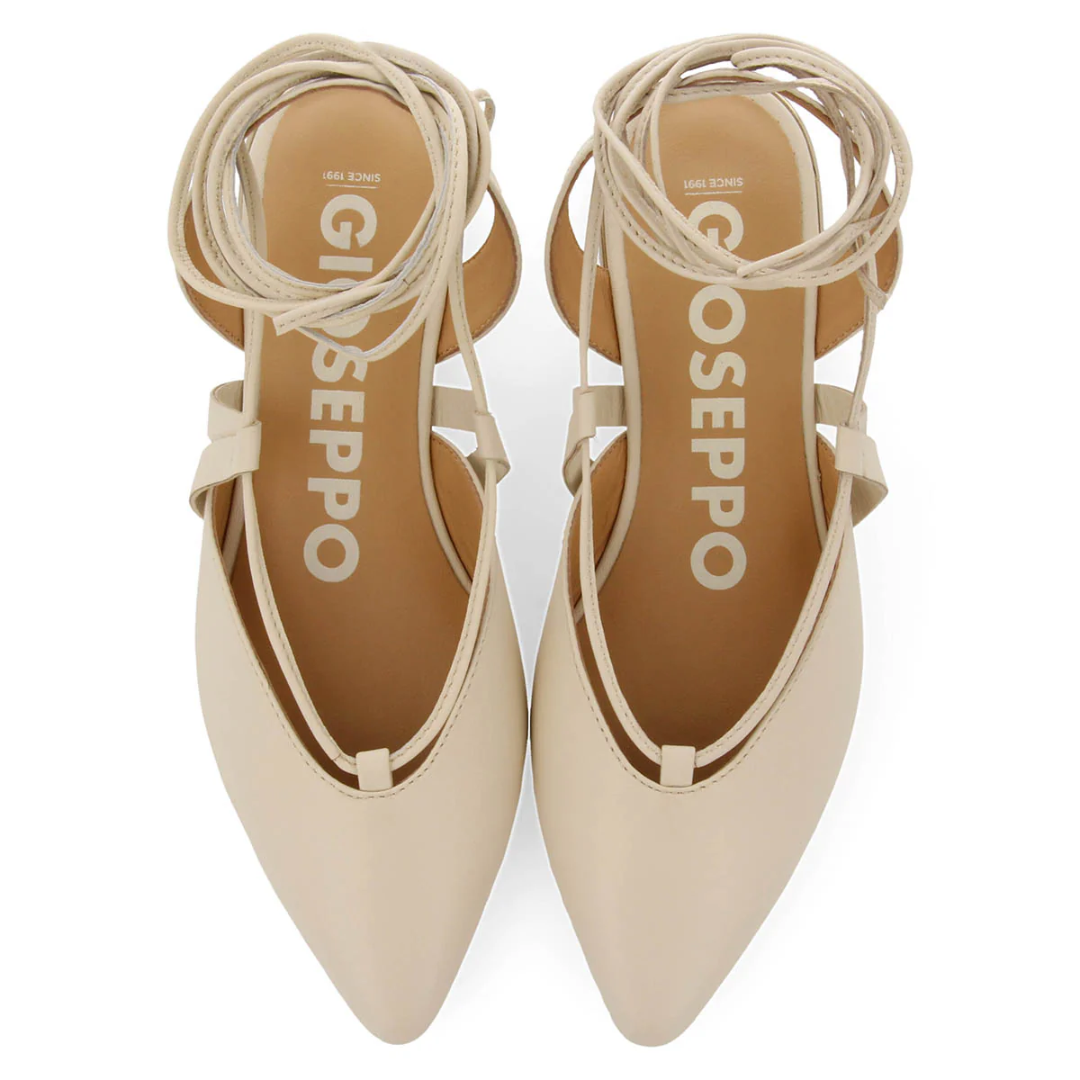 Rodelas women's off-white leather slingback ballet flats with laces - Image 3
