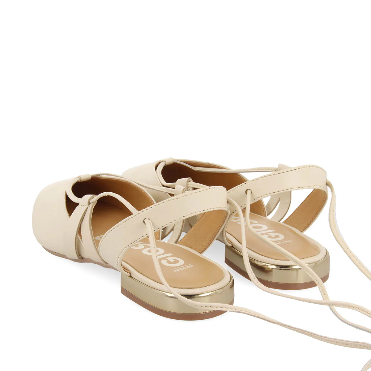 Rodelas women's off-white leather slingback ballet flats with laces - Image 4