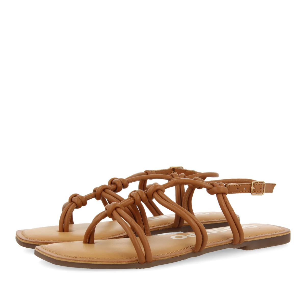 Rosny women's flat tan sandals with thin straps and decorative knots - Image 3
