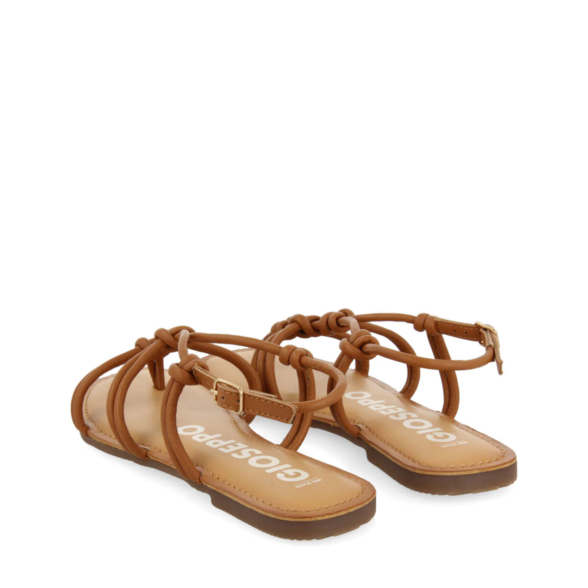Rosny women's flat tan sandals with thin straps and decorative knots - Image 4