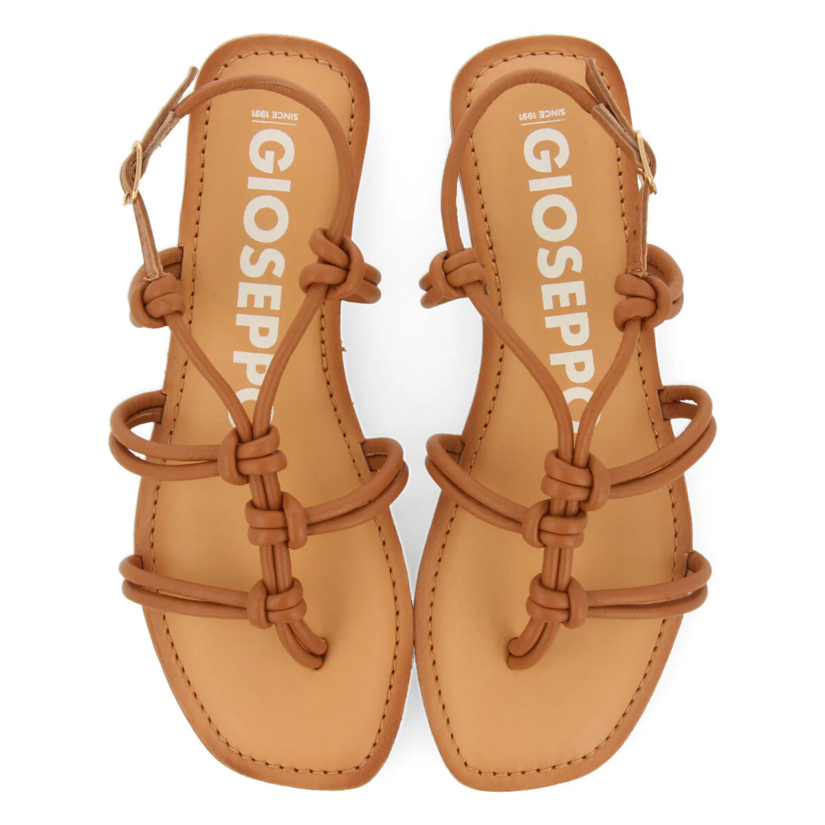 Rosny women's flat tan sandals with thin straps and decorative knots - Image 5