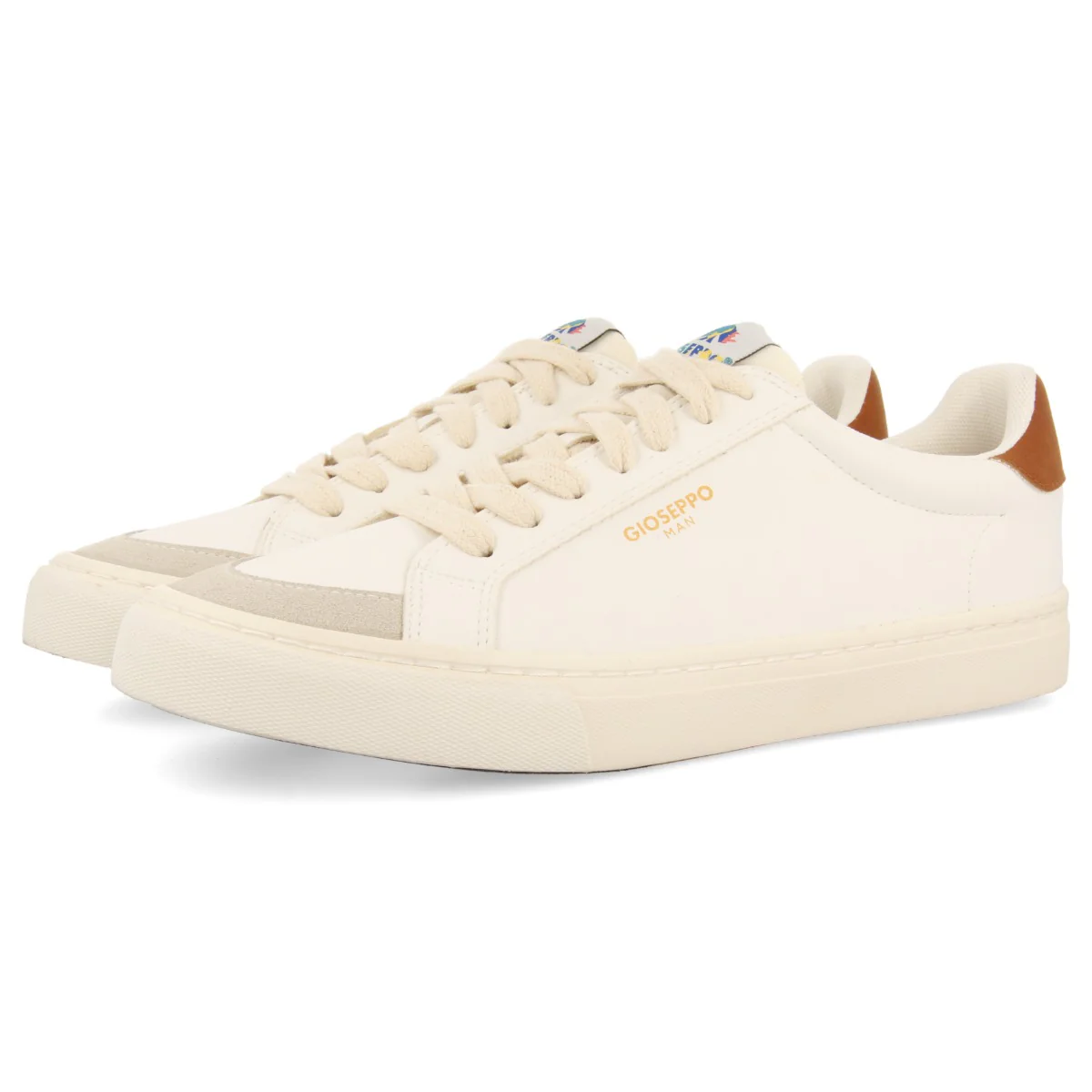 Roujan men's white sneakers with tan details - Image 2