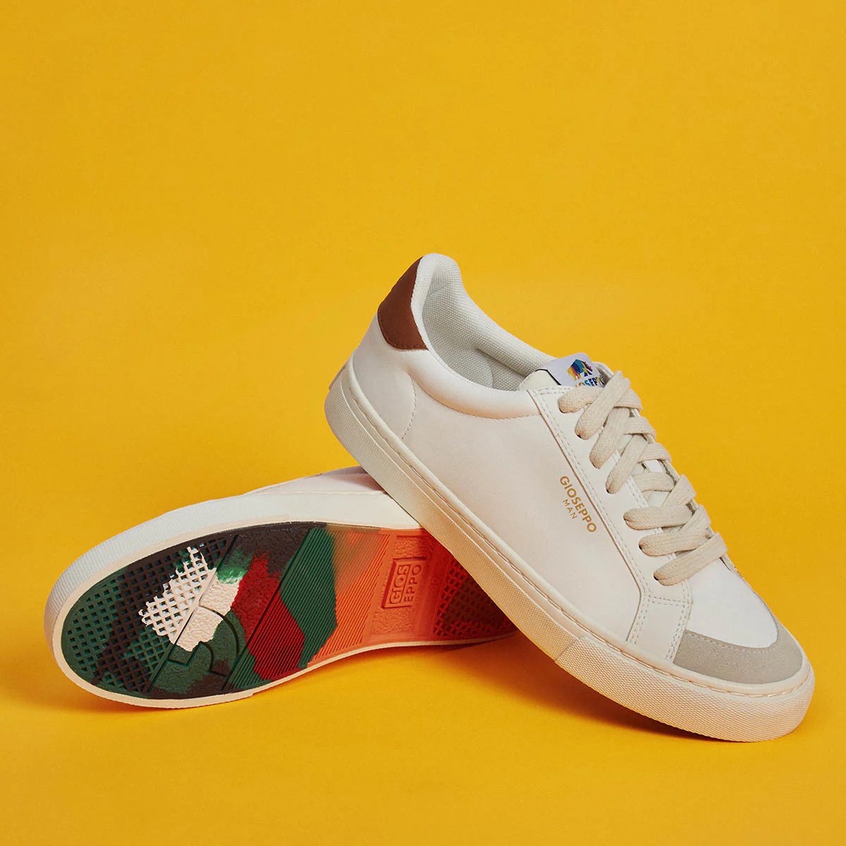 Roujan men's white sneakers with tan details - Image 3