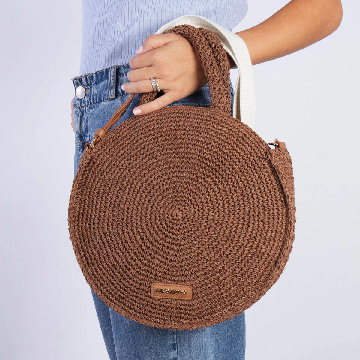 ROUND LEATHER BRAIDED BASKET MIMS - Image 2