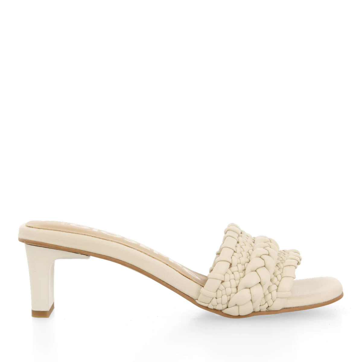 Saboga women's off-white sandals with heels and braided vamps