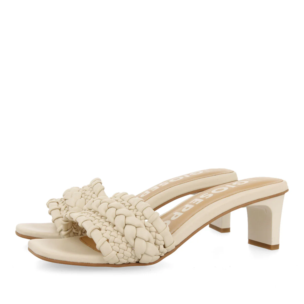 Saboga women's off-white sandals with heels and braided vamps - Image 2