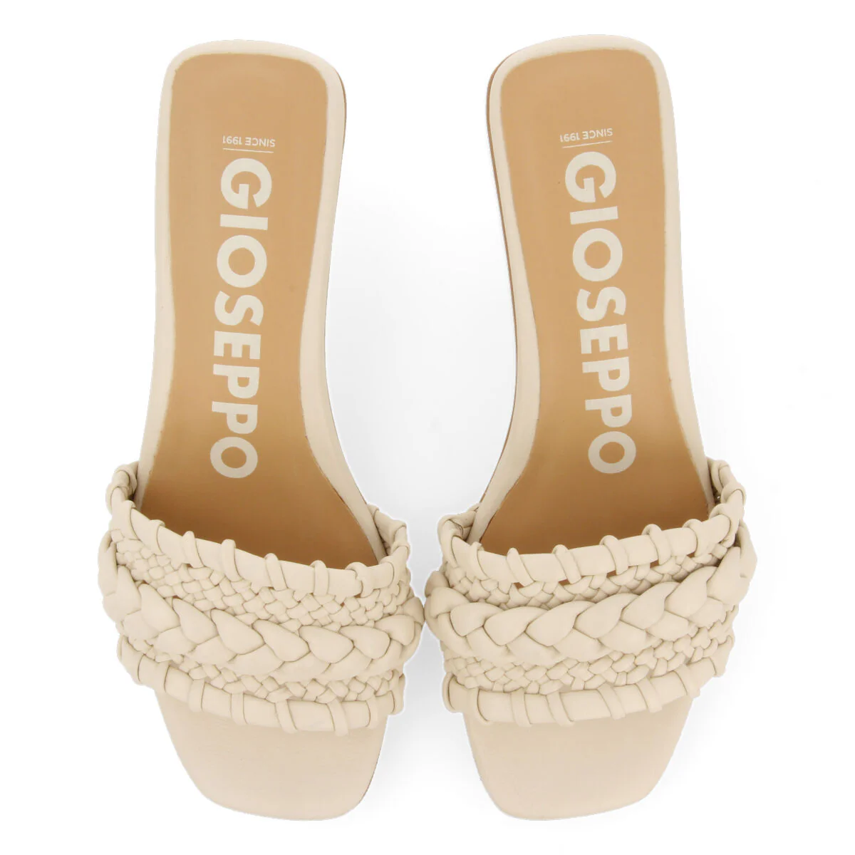 Saboga women's off-white sandals with heels and braided vamps - Image 3