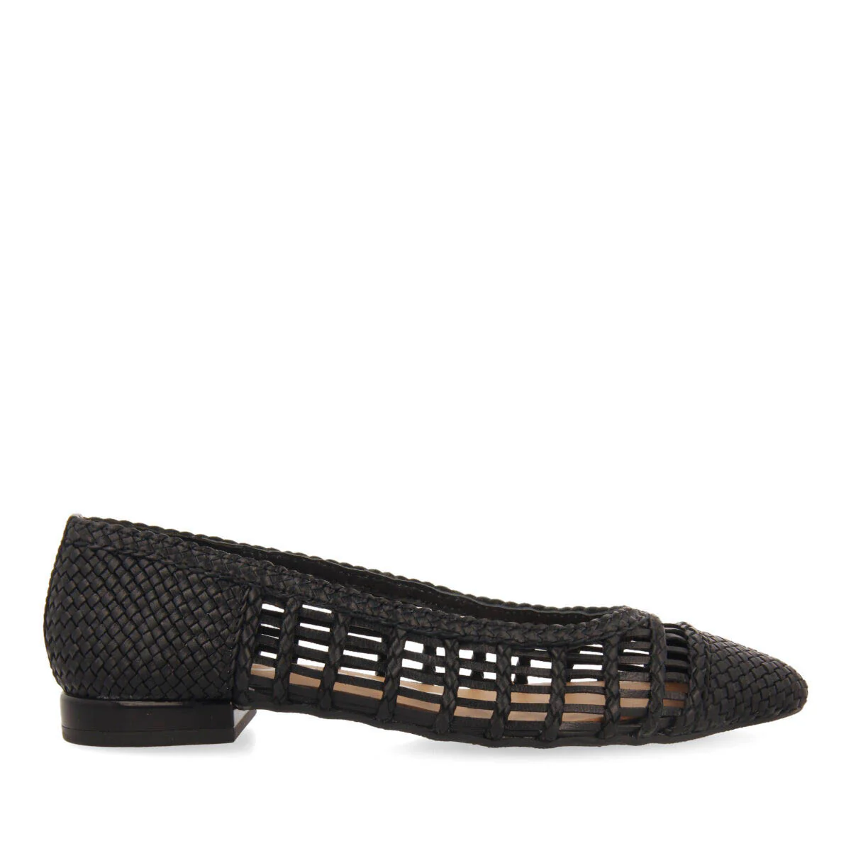 Sagada women's black braided leather ballet flats with tie