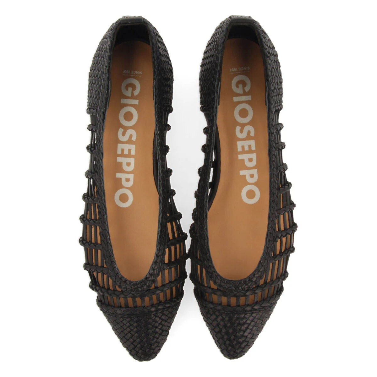 Sagada women's black braided leather ballet flats with tie - Image 3