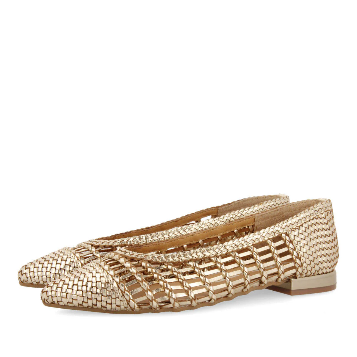 Sagada women's gold braided leather ballet flats with tie - Image 2