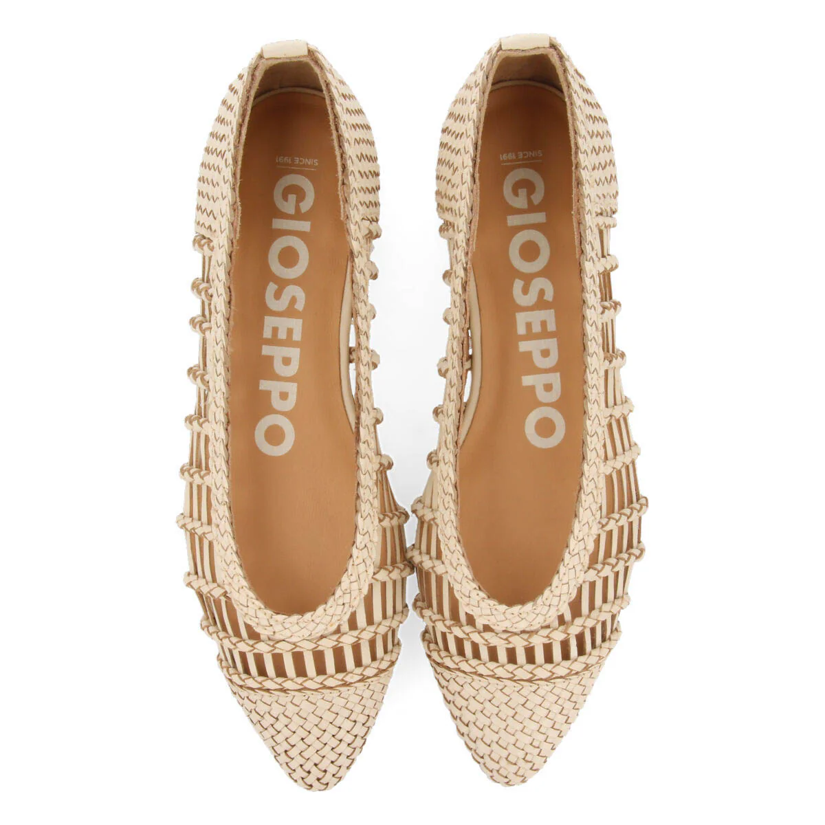 Sagada women's off-white braided leather ballet flats with tie - Image 3