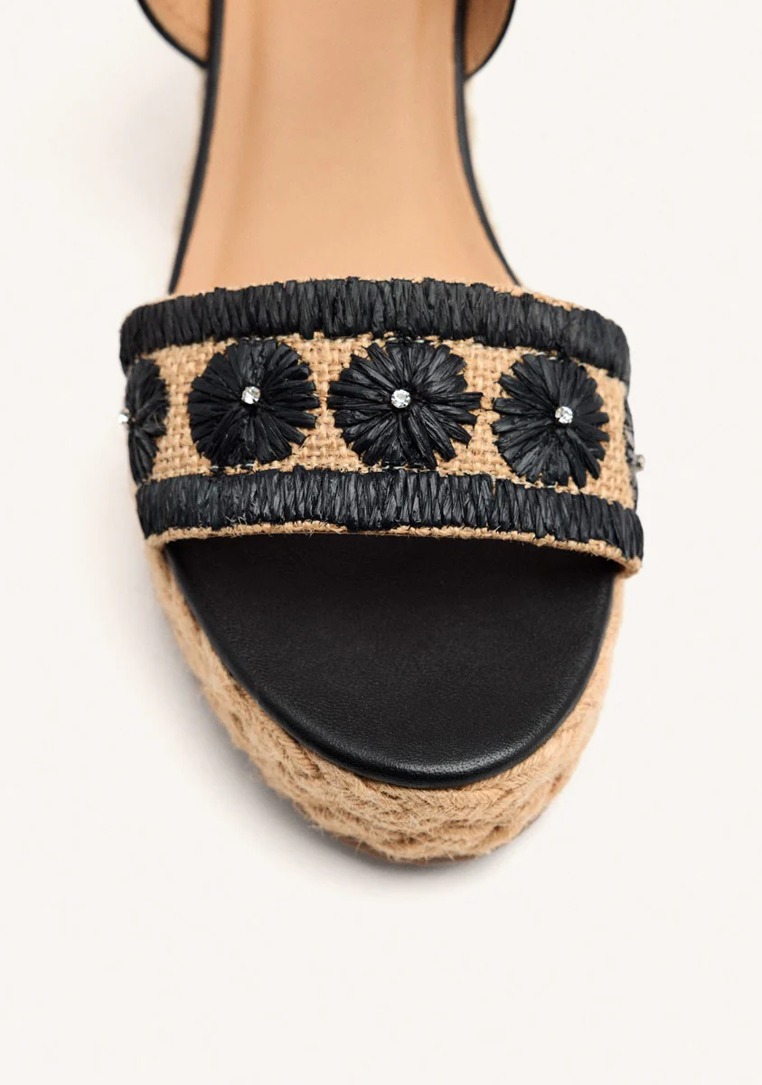 SANDALS WITH LEATHER EMBROIDERY AND RAFFIA WEDGE CANDIA - Image 4