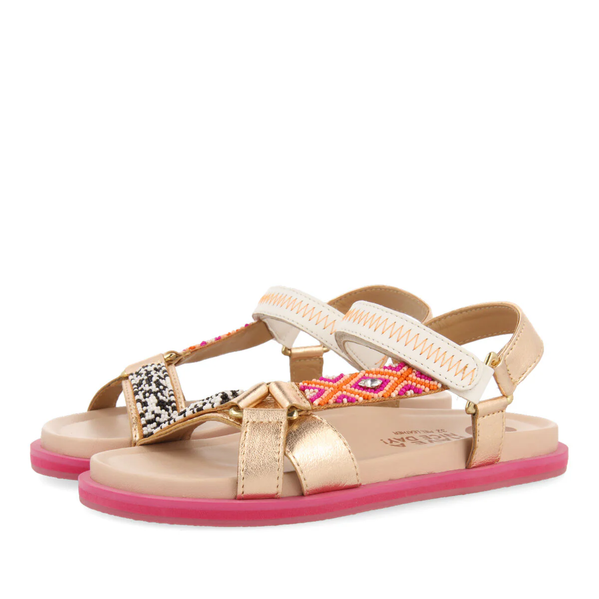 Saulcet girls sandals with anatomical inner soles and multicoloured geometric embroidery - Image 2