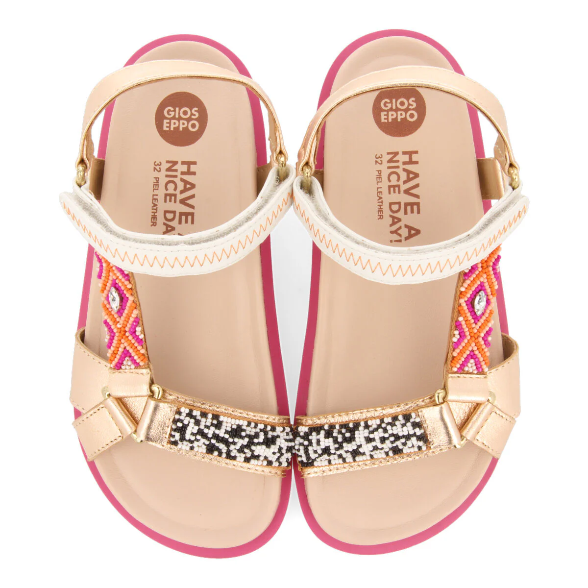 Saulcet girls sandals with anatomical inner soles and multicoloured geometric embroidery - Image 3
