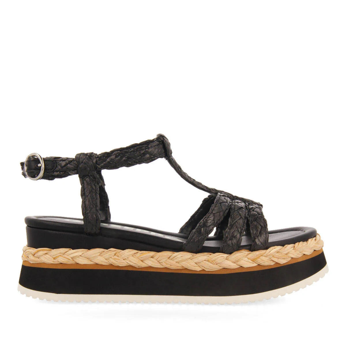 Senlisse women's black braided multi-strap sandals with platforms