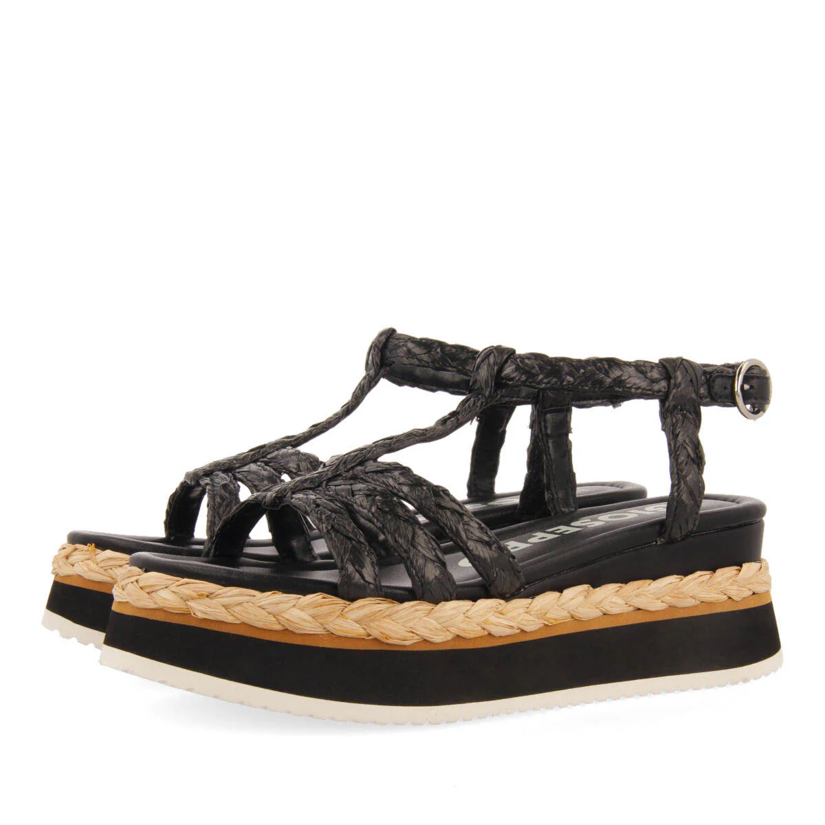 Senlisse women's black braided multi-strap sandals with platforms - Image 2